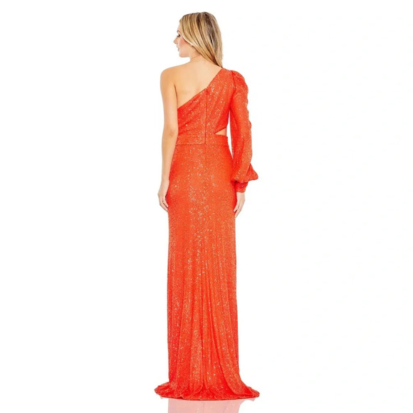 Mac Duggal 26730 Sequined One Shoulder Cut Out Gown Dress Tangerine Orange 10 - Picture 3 of 16